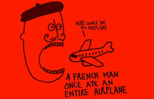 Une illustration par Learn Something Every Day de M. Mangetout, précisant qu’il a mangé un avion entier